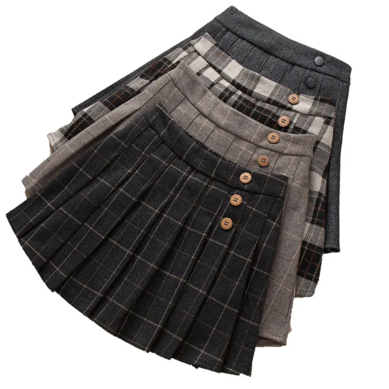 Autumn Winter Girl Plaid Skirt Pleated Teenager Girls Clothes Plus Size Elegant Kid Clothing Children Outfit JK Skirt School