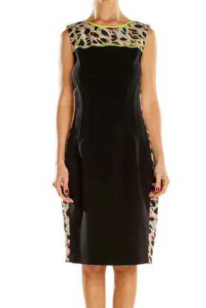 Black Sleeveless Sheath Dress with Colorful Accents