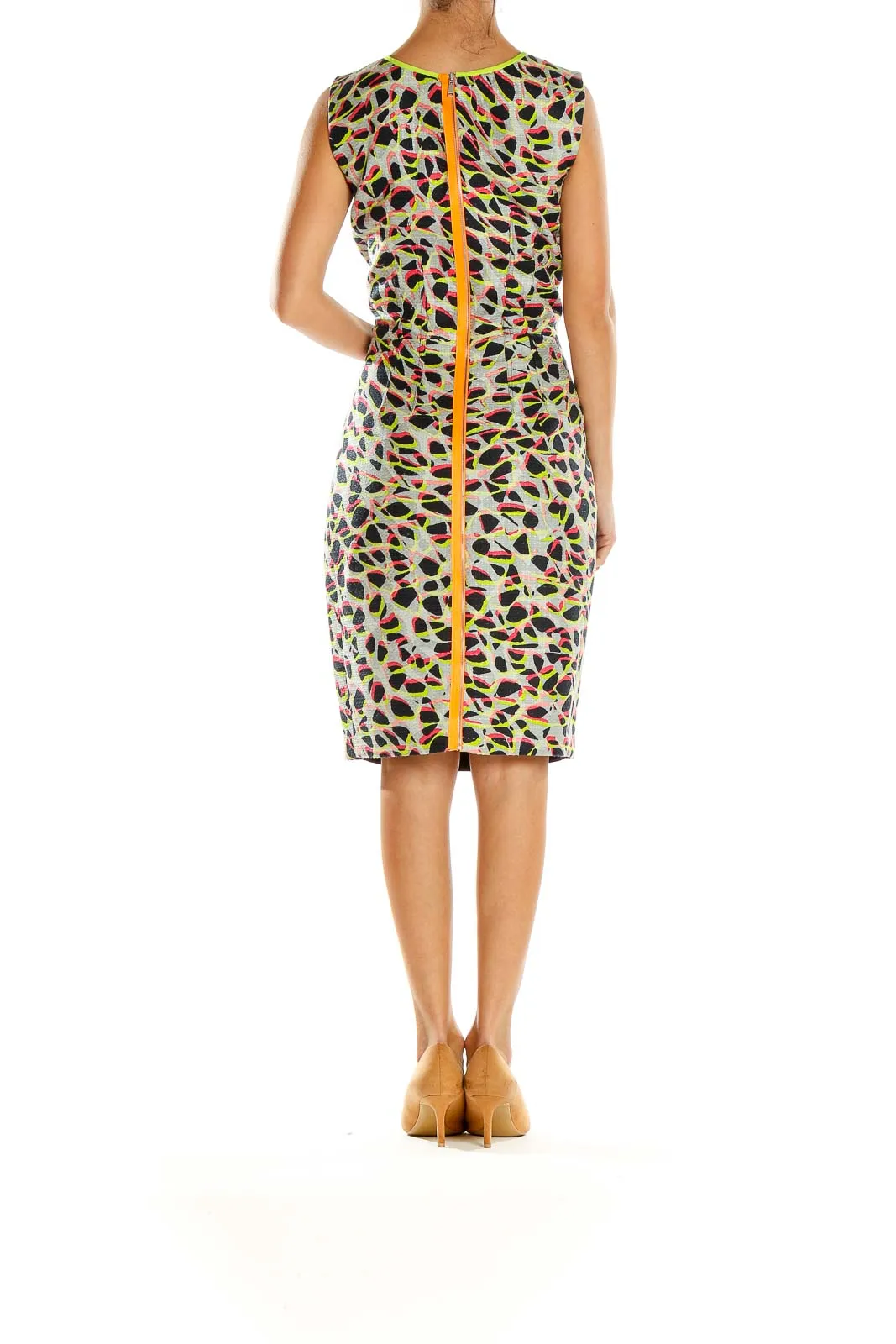 Black Sleeveless Sheath Dress with Colorful Accents