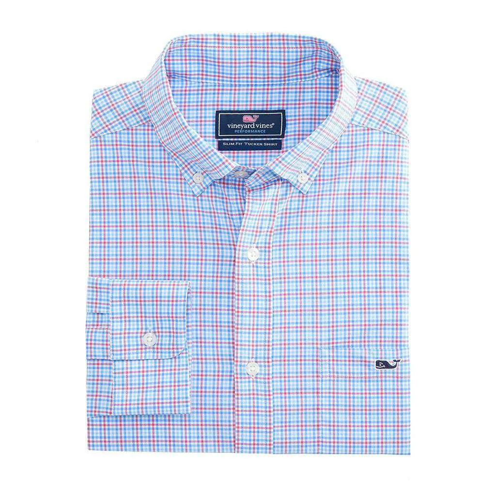 Boldwater Plaid Performance Tucker Shirt in Sailors Red by Vineyard Vines