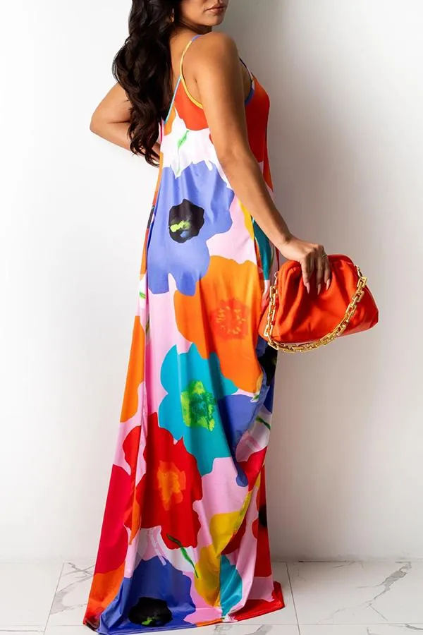 Colorful Floral Pocket Maxi Dress