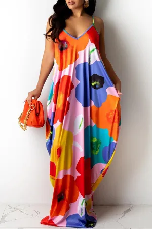Colorful Floral Pocket Maxi Dress