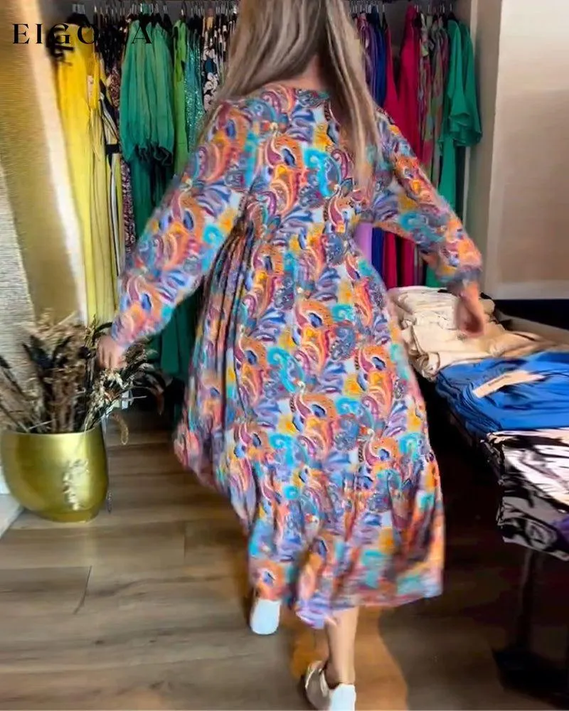 Colorful paisley print V-neck elegant dress