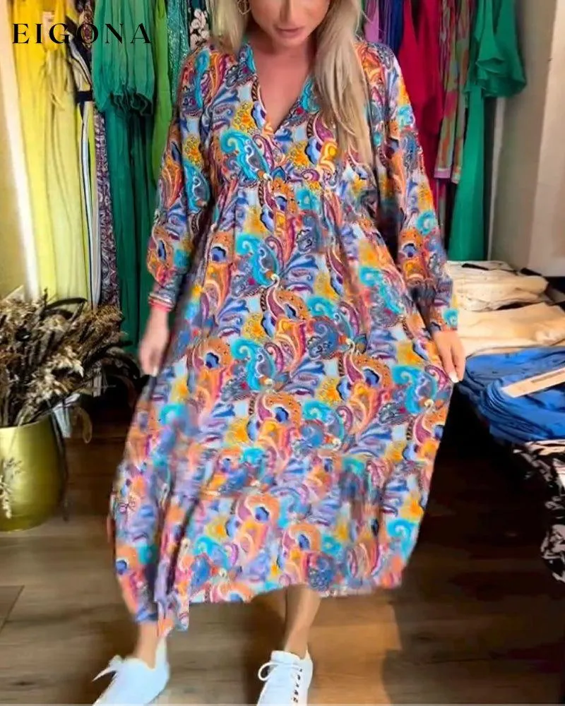Colorful paisley print V-neck elegant dress