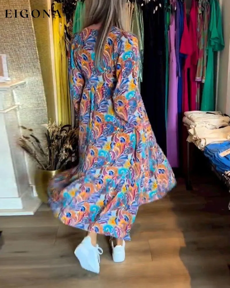 Colorful paisley print V-neck elegant dress