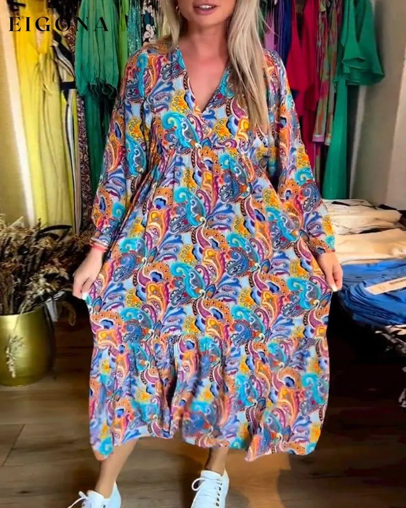 Colorful paisley print V-neck elegant dress