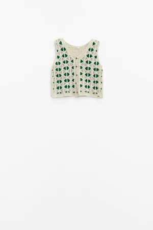 Cropped Cruched Vest in White and Green