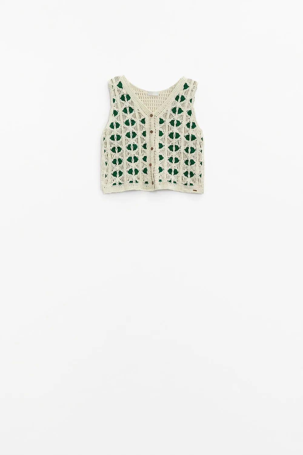 Cropped Cruched Vest in White and Green