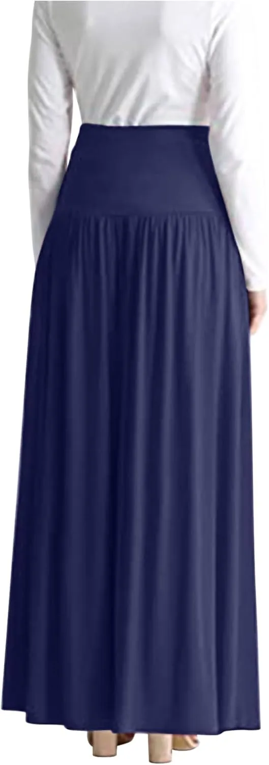 Dressy Casual Ankle Length Skirts for Women High Waist Pleated Maxi Skirt Elegant Business Work Skirt with Pocket
