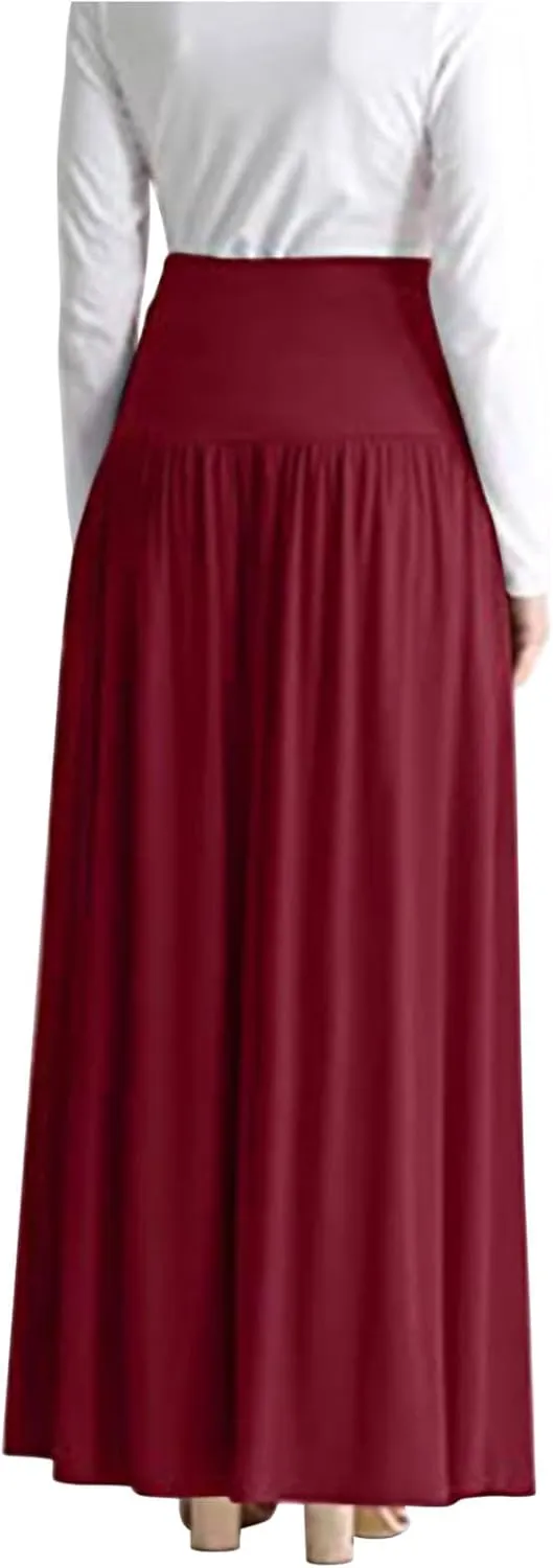 Dressy Casual Ankle Length Skirts for Women High Waist Pleated Maxi Skirt Elegant Business Work Skirt with Pocket