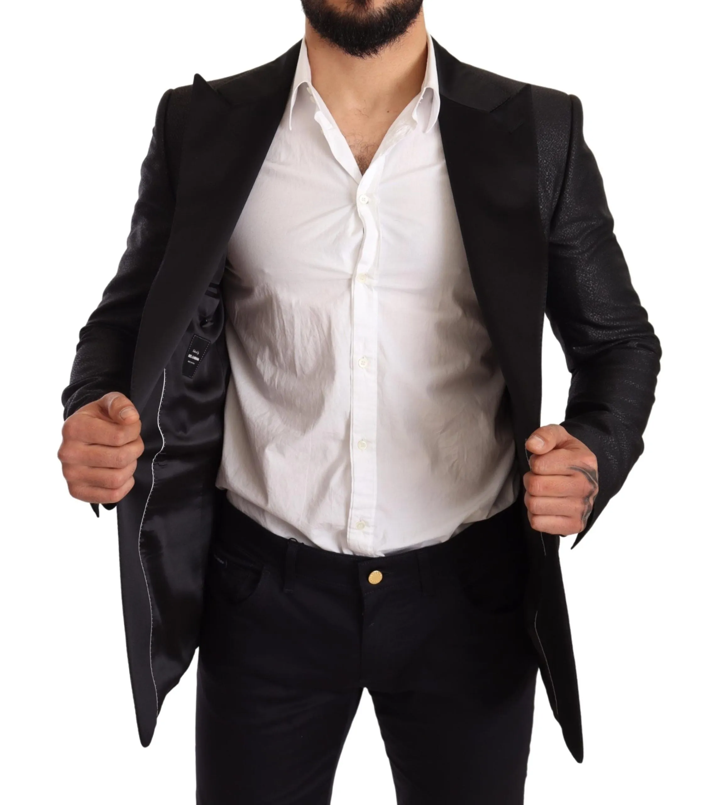 Elegant Black Metallic Slim Fit Blazer Jacket