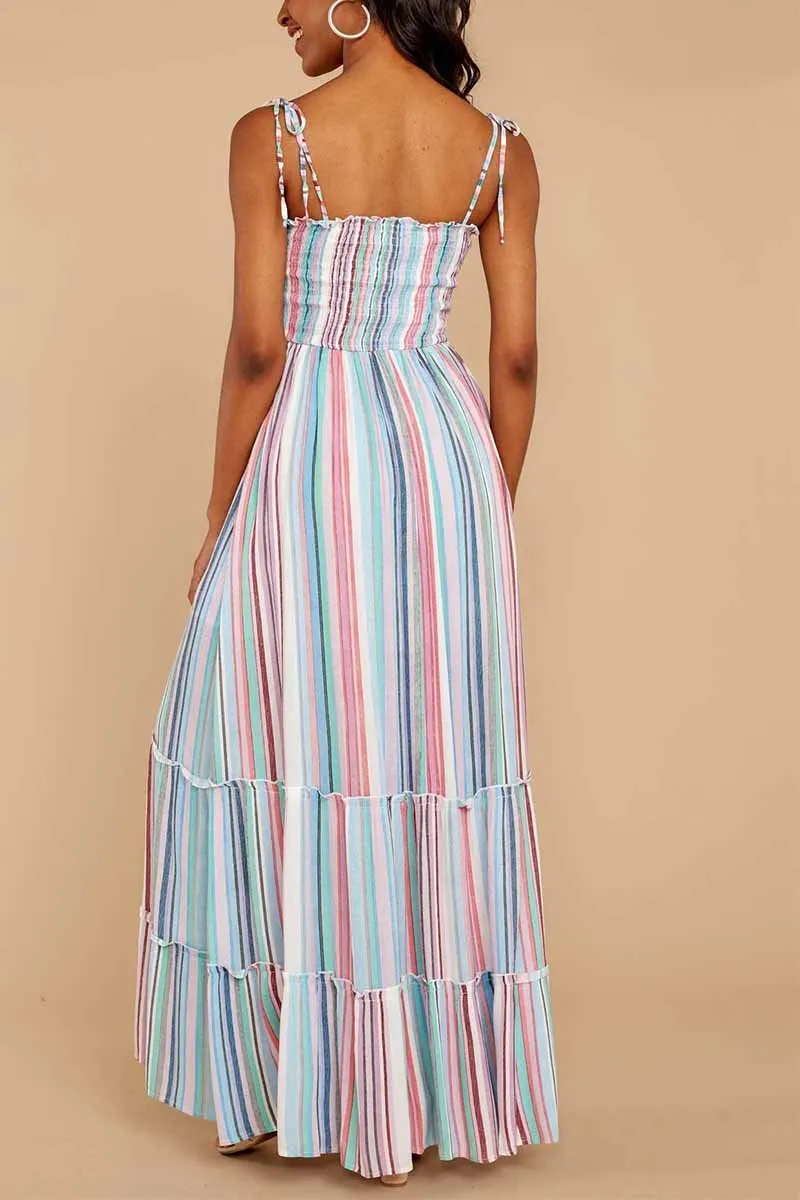 Florcoo Colorful Stripe Print Dress