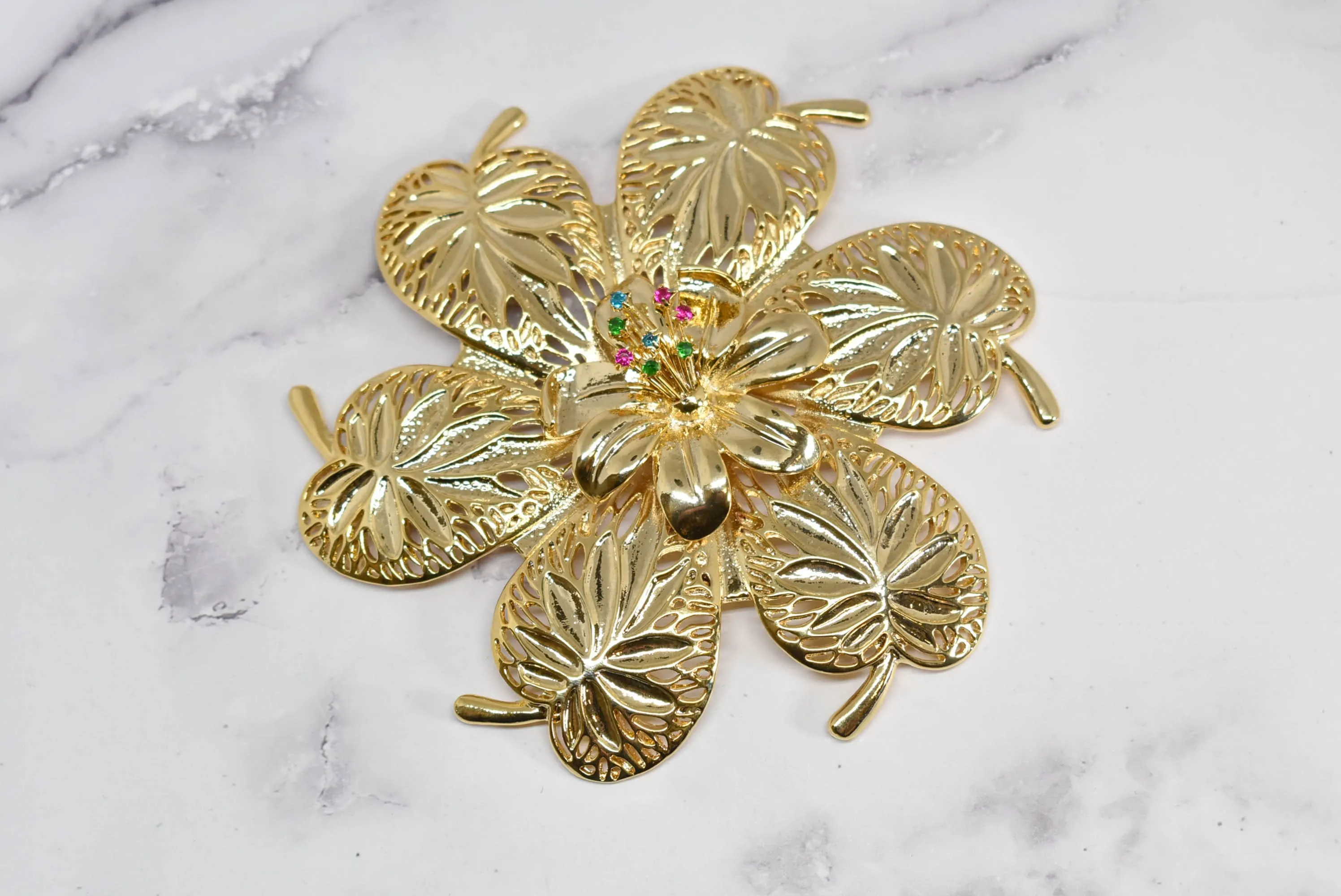 Gold Flower Buckle w/Colorful Rhinestones