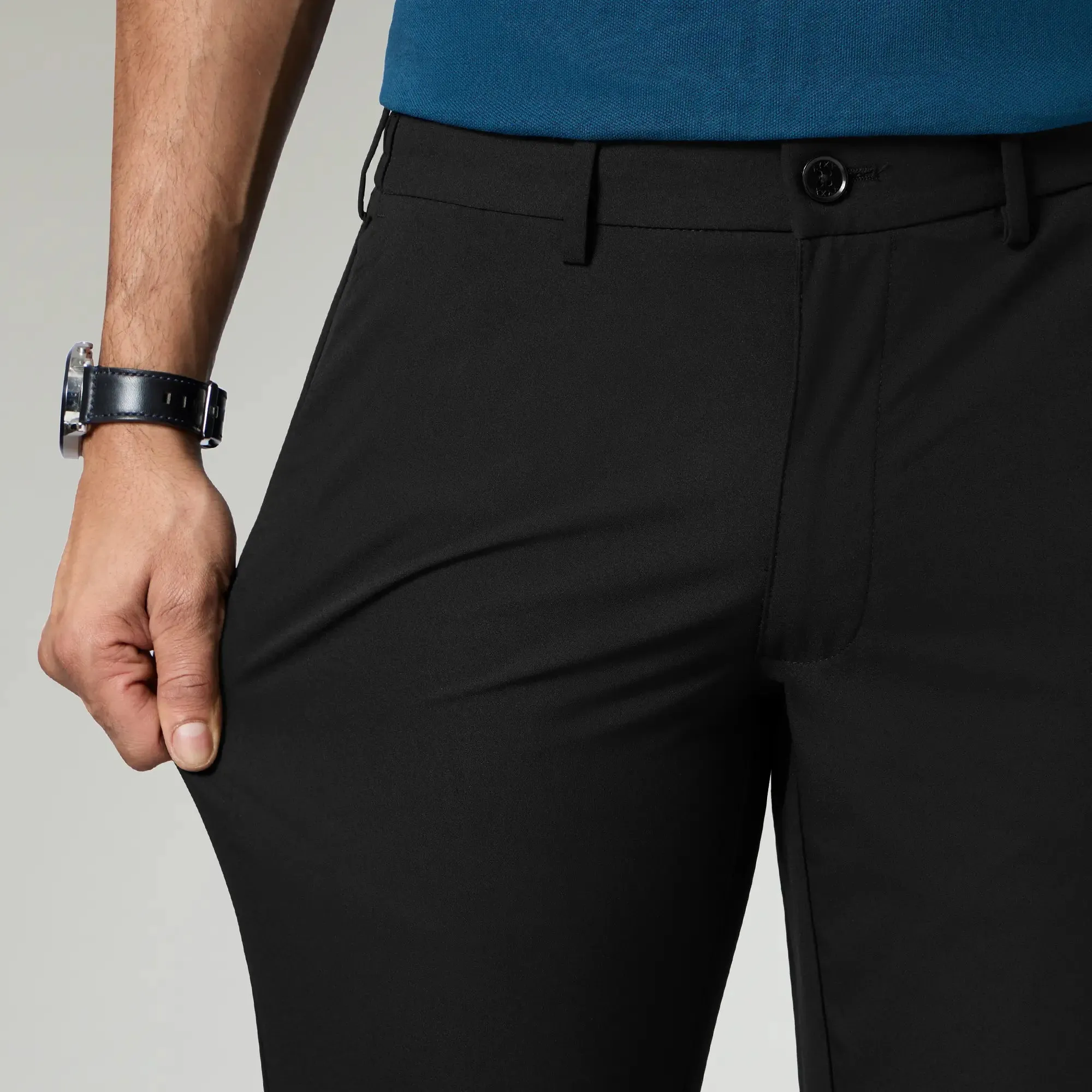 KINETIC: Soft Stretch Pants - Slim Fit Pitch Black