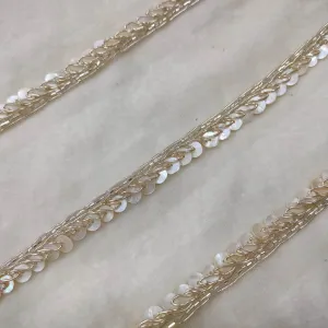 Light Golden Sequins Work Embellished Handwork Trim (Wholesale)
