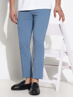 Men Blue Solid Slim Fit Formal Trousers