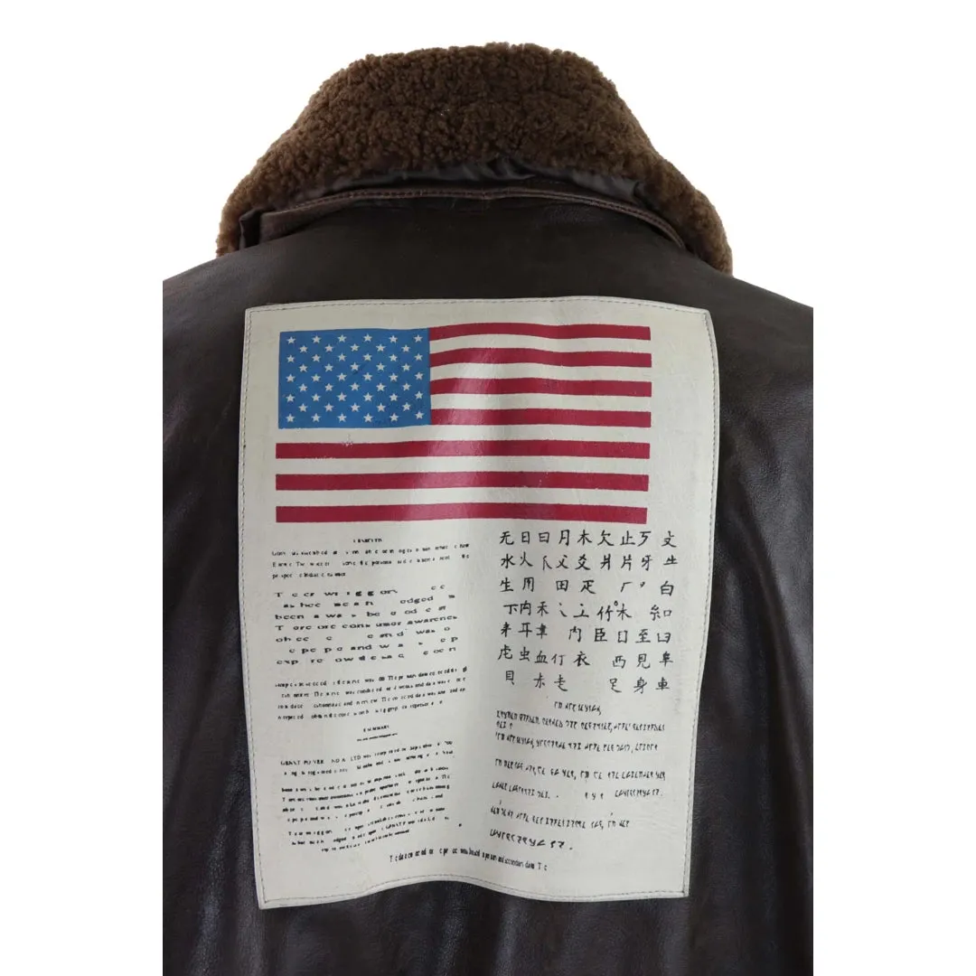 Men's Brown Aviator Top Gun Jacket Classic Washed Fur Collar Pilot Bomber
