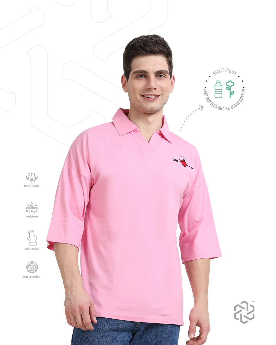 Men's rPET & Recycled Cotton Printed Collared T Shirt