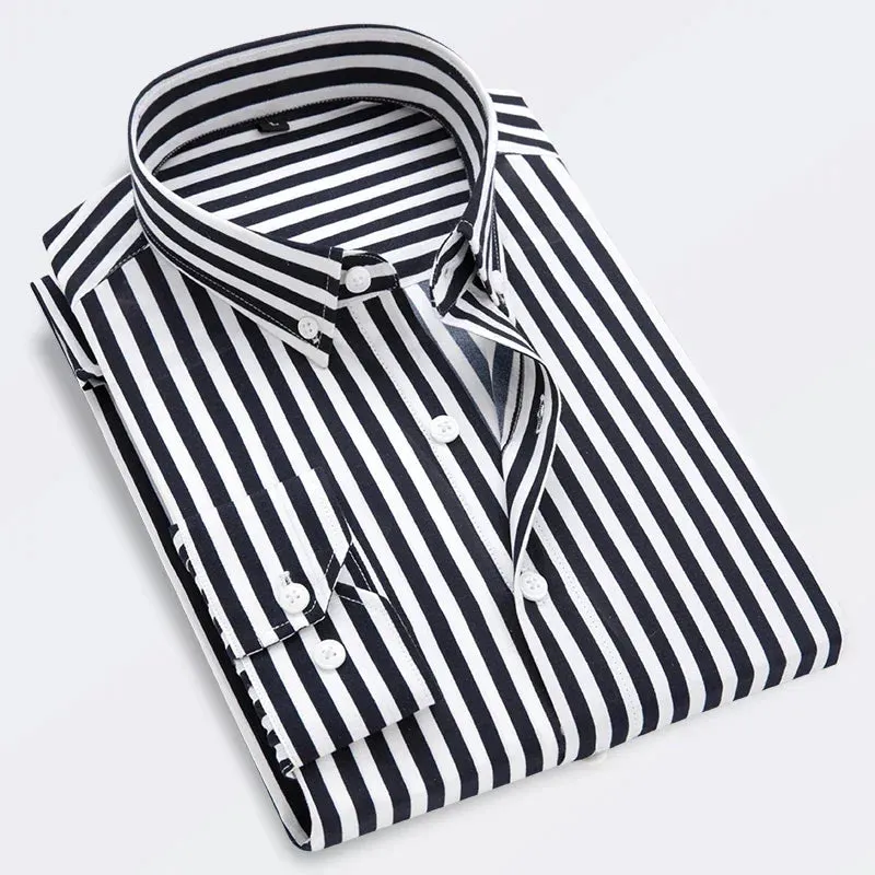 Men's Striped  Casual Long Sleeve Business Formal Plaid Shirt