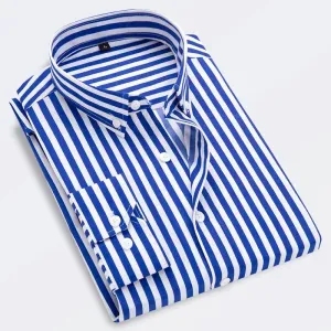 Men's Striped  Casual Long Sleeve Business Formal Plaid Shirt