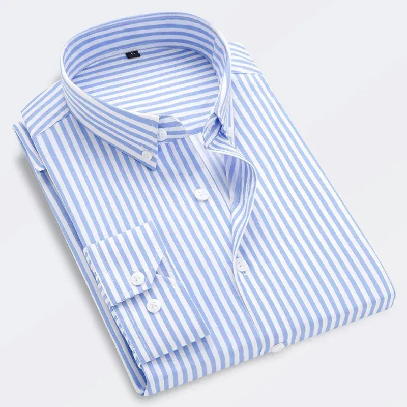 Men's Striped  Casual Long Sleeve Business Formal Plaid Shirt