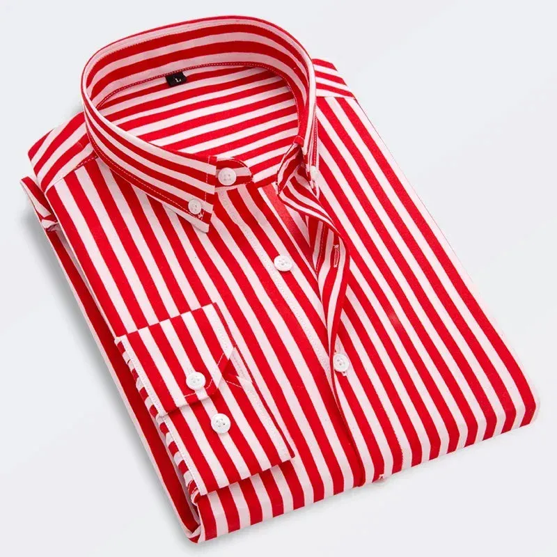 Men's Striped  Casual Long Sleeve Business Formal Plaid Shirt