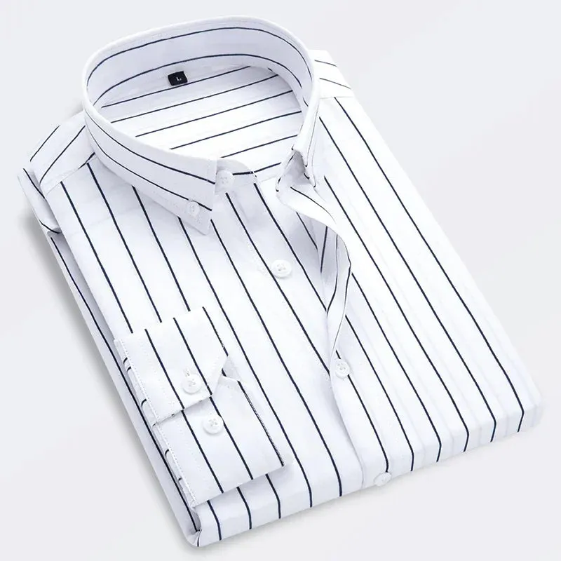 Men's Striped  Casual Long Sleeve Business Formal Plaid Shirt