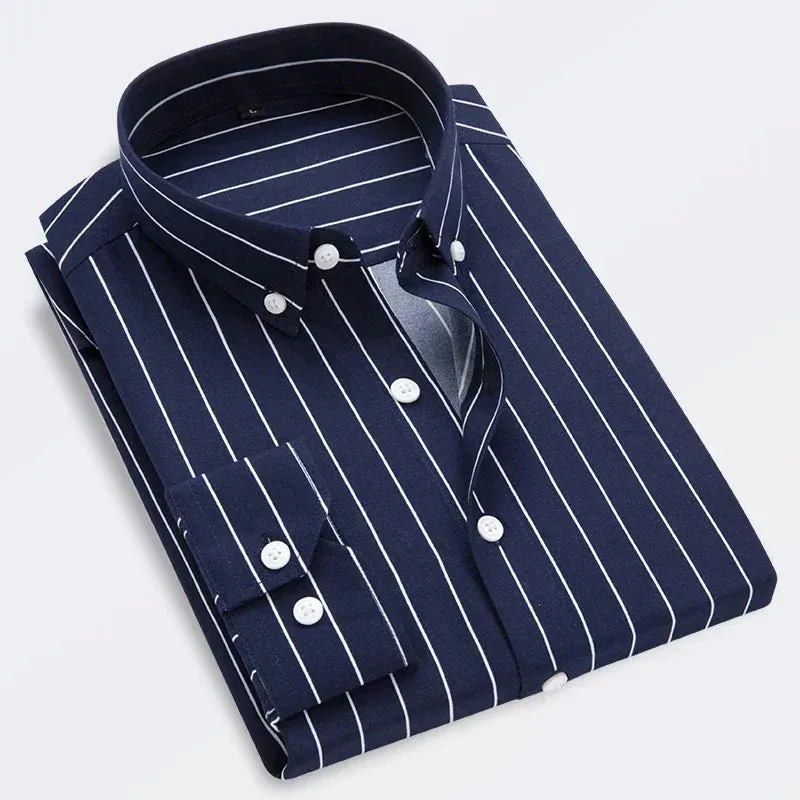 Men's Striped  Casual Long Sleeve Business Formal Plaid Shirt