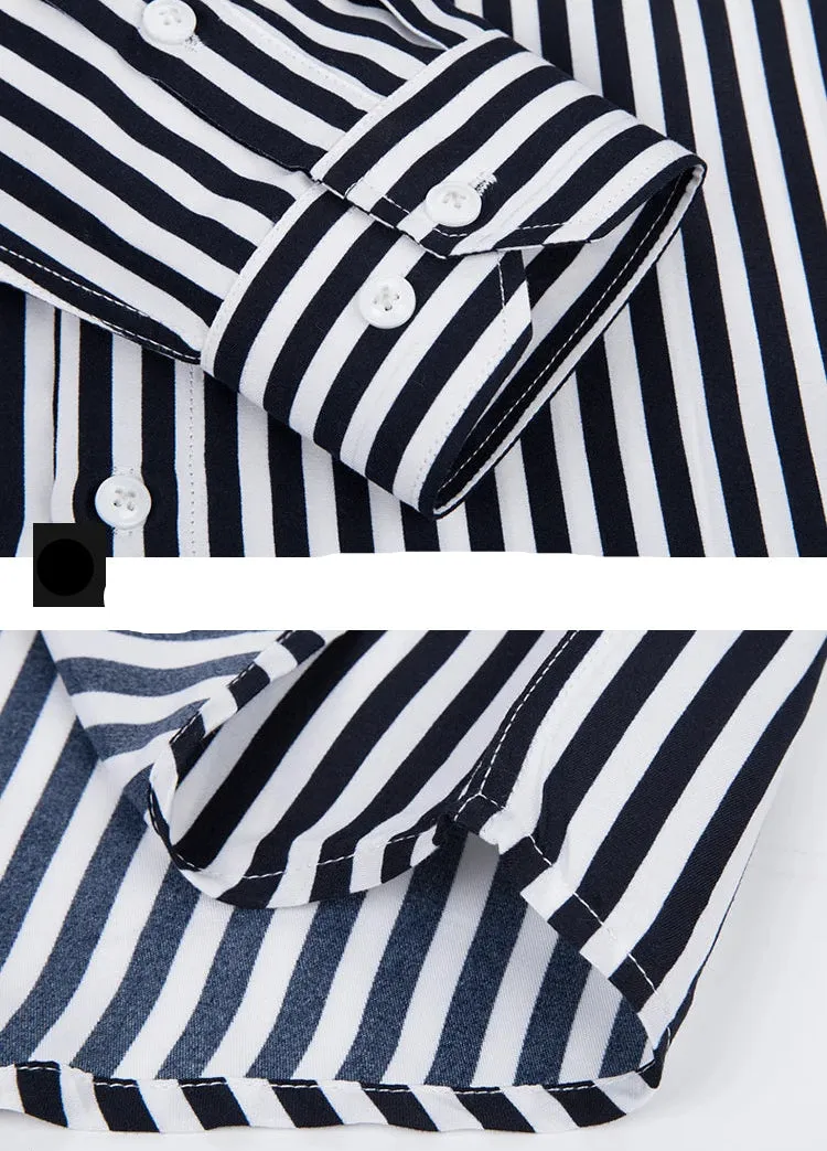 Men's Striped  Casual Long Sleeve Business Formal Plaid Shirt