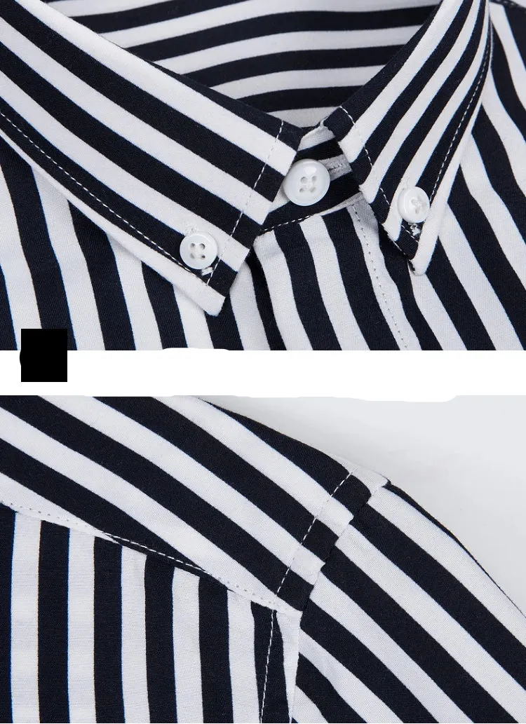 Men's Striped  Casual Long Sleeve Business Formal Plaid Shirt