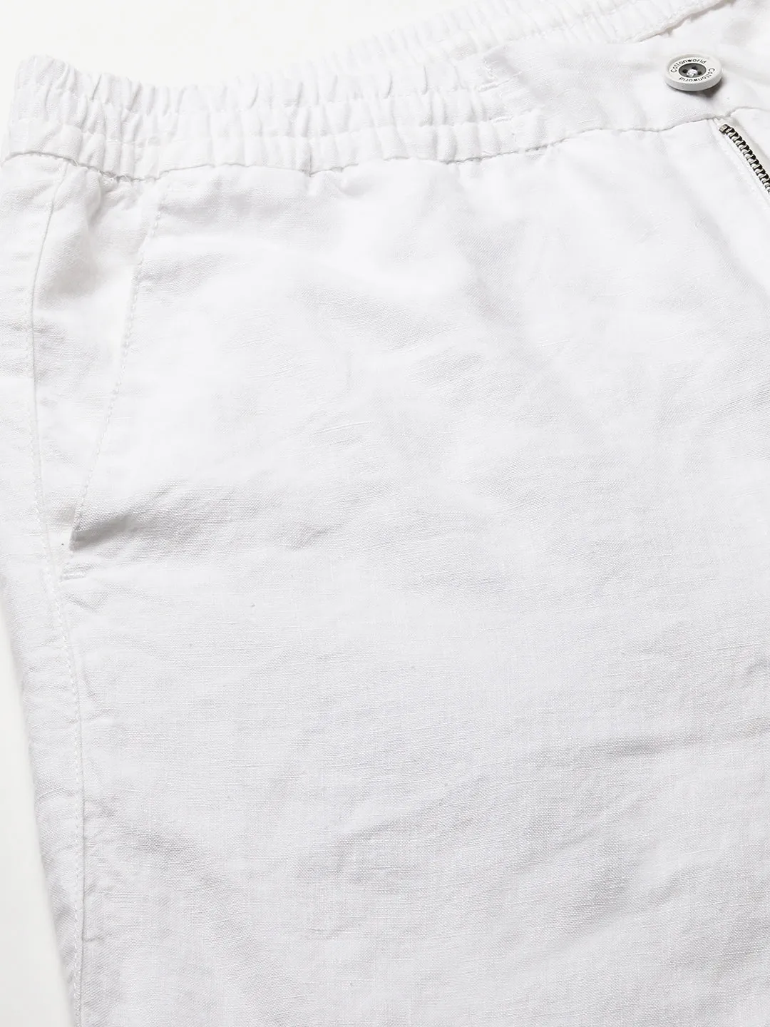 Men's White 100% Linen Regular Fit Pant