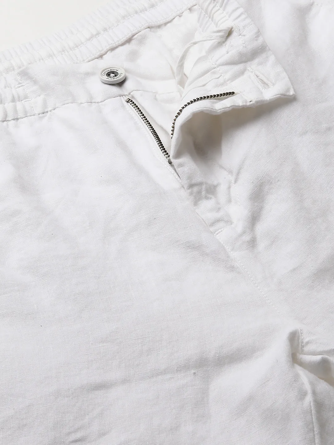 Men's White 100% Linen Regular Fit Pant