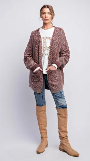 Mineral Cable Knit Horn Button Cardigan