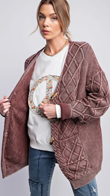 Mineral Cable Knit Horn Button Cardigan