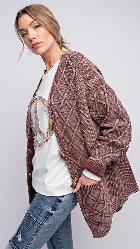 Mineral Cable Knit Horn Button Cardigan