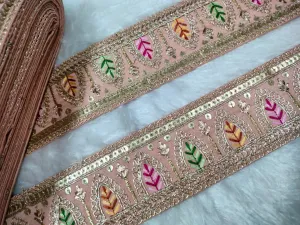 Peach Fancy Zari Sequins Work Embellished Trim