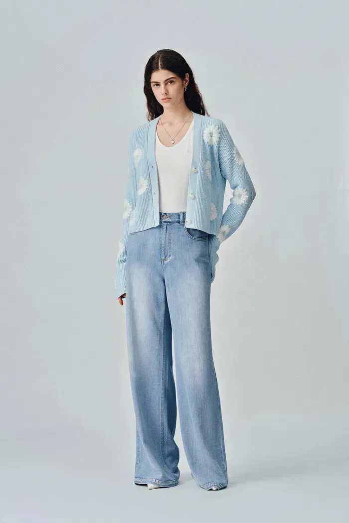 Prevernae Washed Wide-Leg Jeans in Cotton Denim