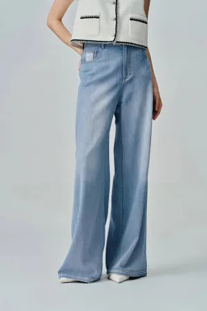 Prevernae Washed Wide-Leg Jeans in Cotton Denim
