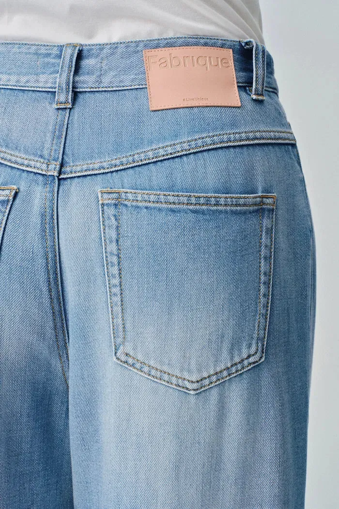 Prevernae Washed Wide-Leg Jeans in Cotton Denim
