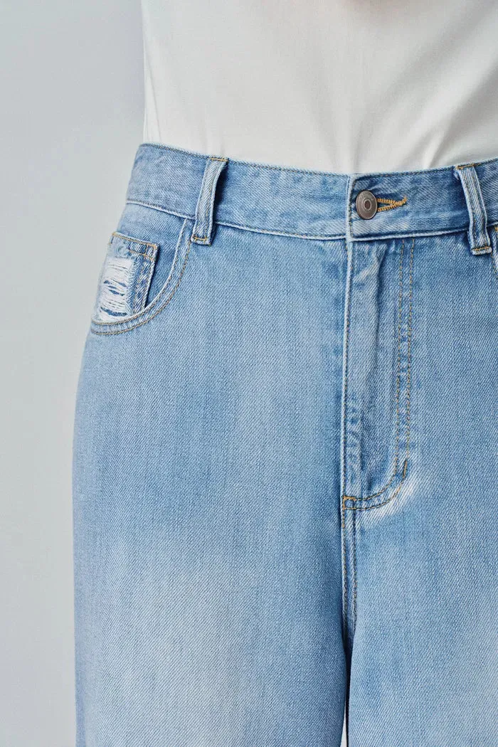 Prevernae Washed Wide-Leg Jeans in Cotton Denim