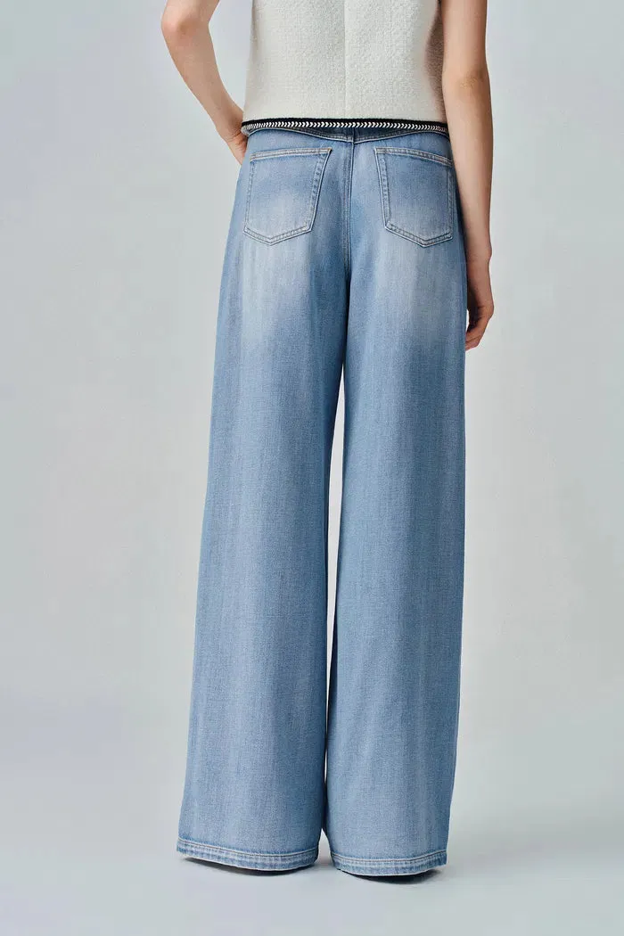 Prevernae Washed Wide-Leg Jeans in Cotton Denim