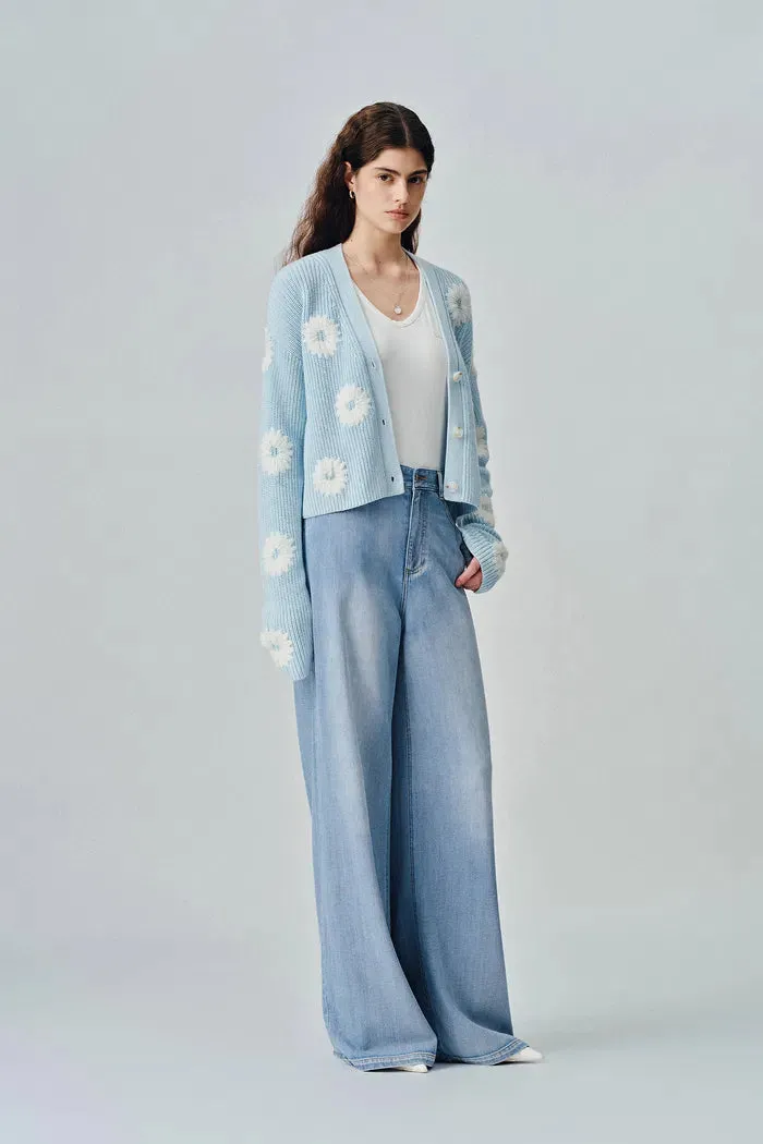 Prevernae Washed Wide-Leg Jeans in Cotton Denim