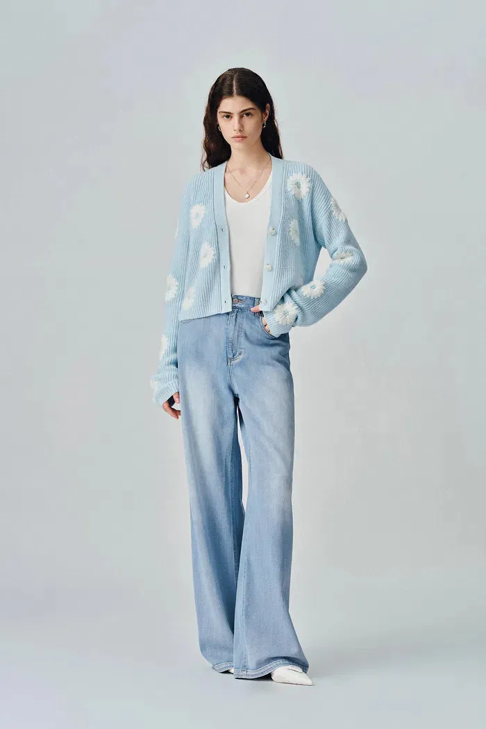 Prevernae Washed Wide-Leg Jeans in Cotton Denim