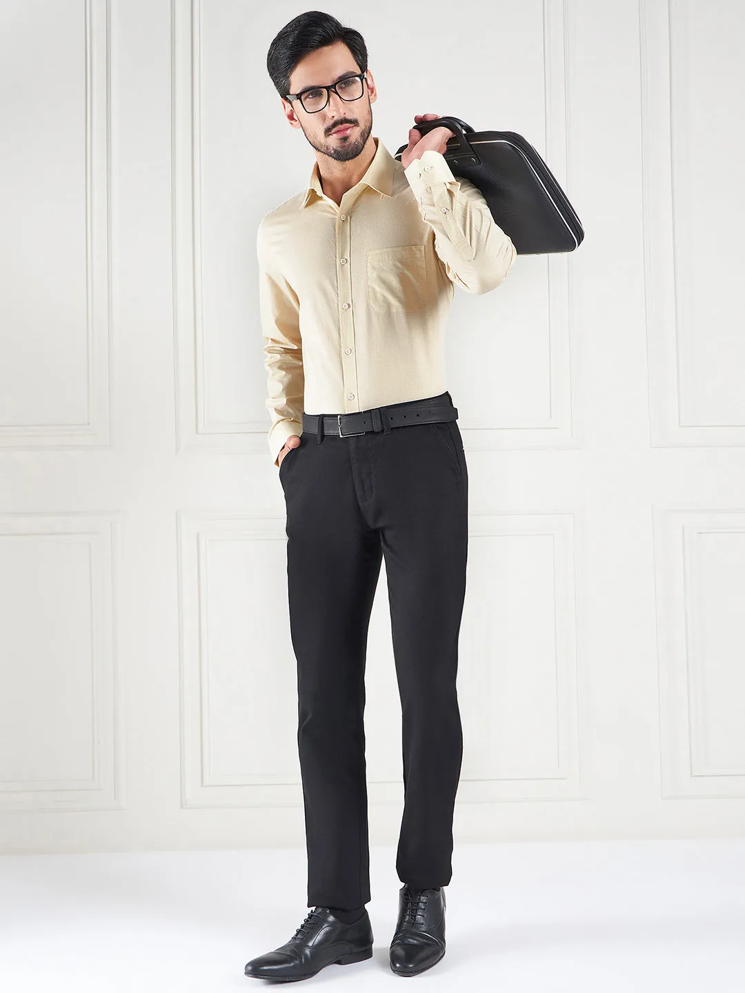 Regular Fit Geometric Yellow Shirt For Men