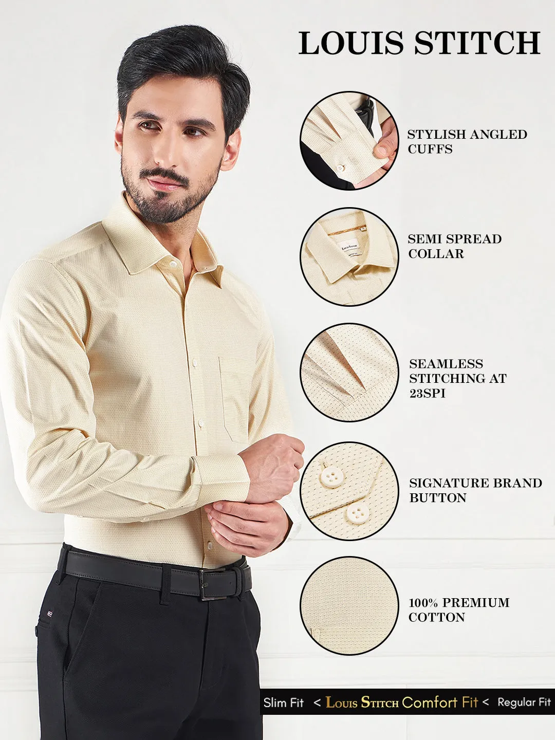 Regular Fit Geometric Yellow Shirt For Men