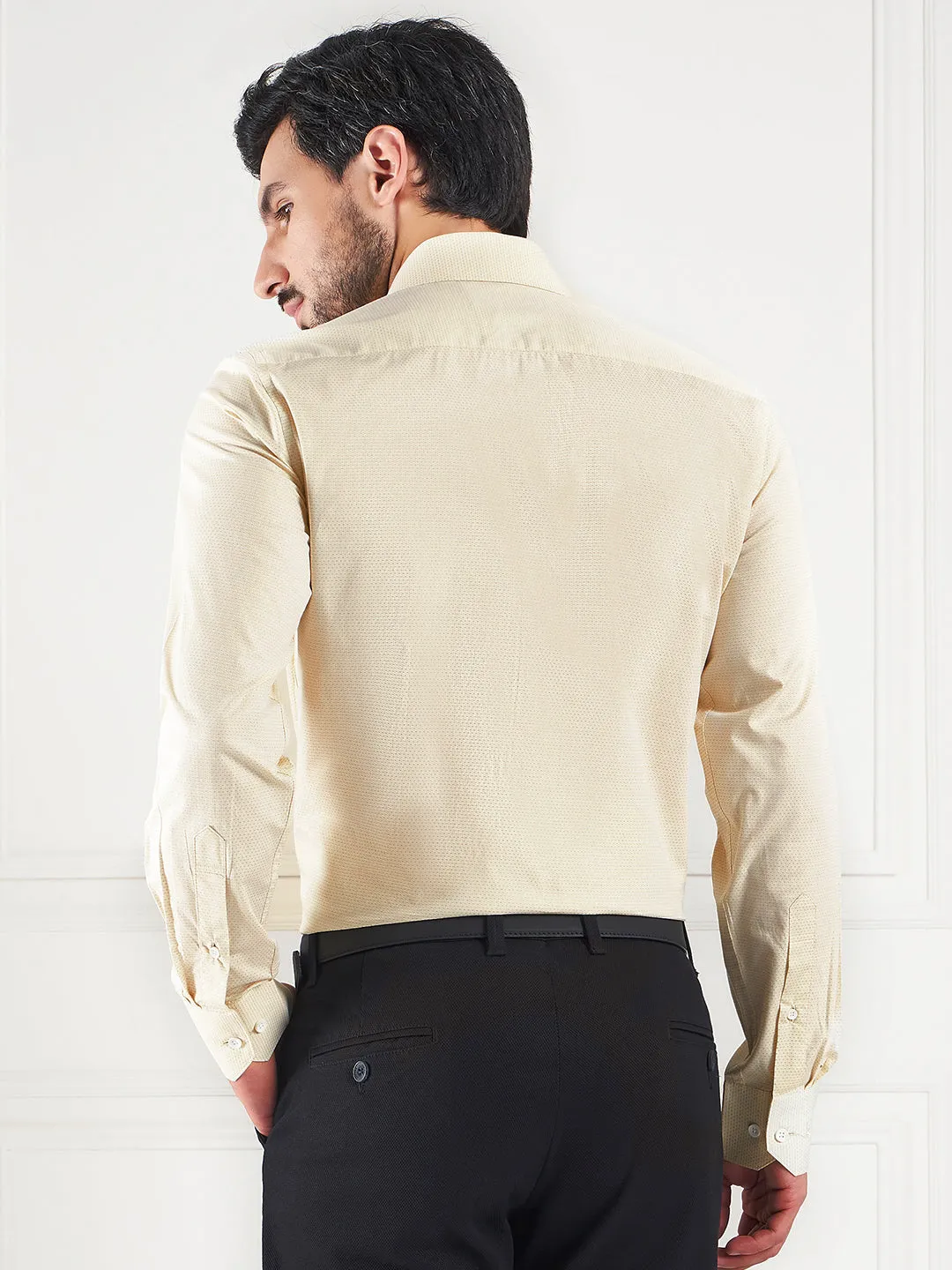 Regular Fit Geometric Yellow Shirt For Men