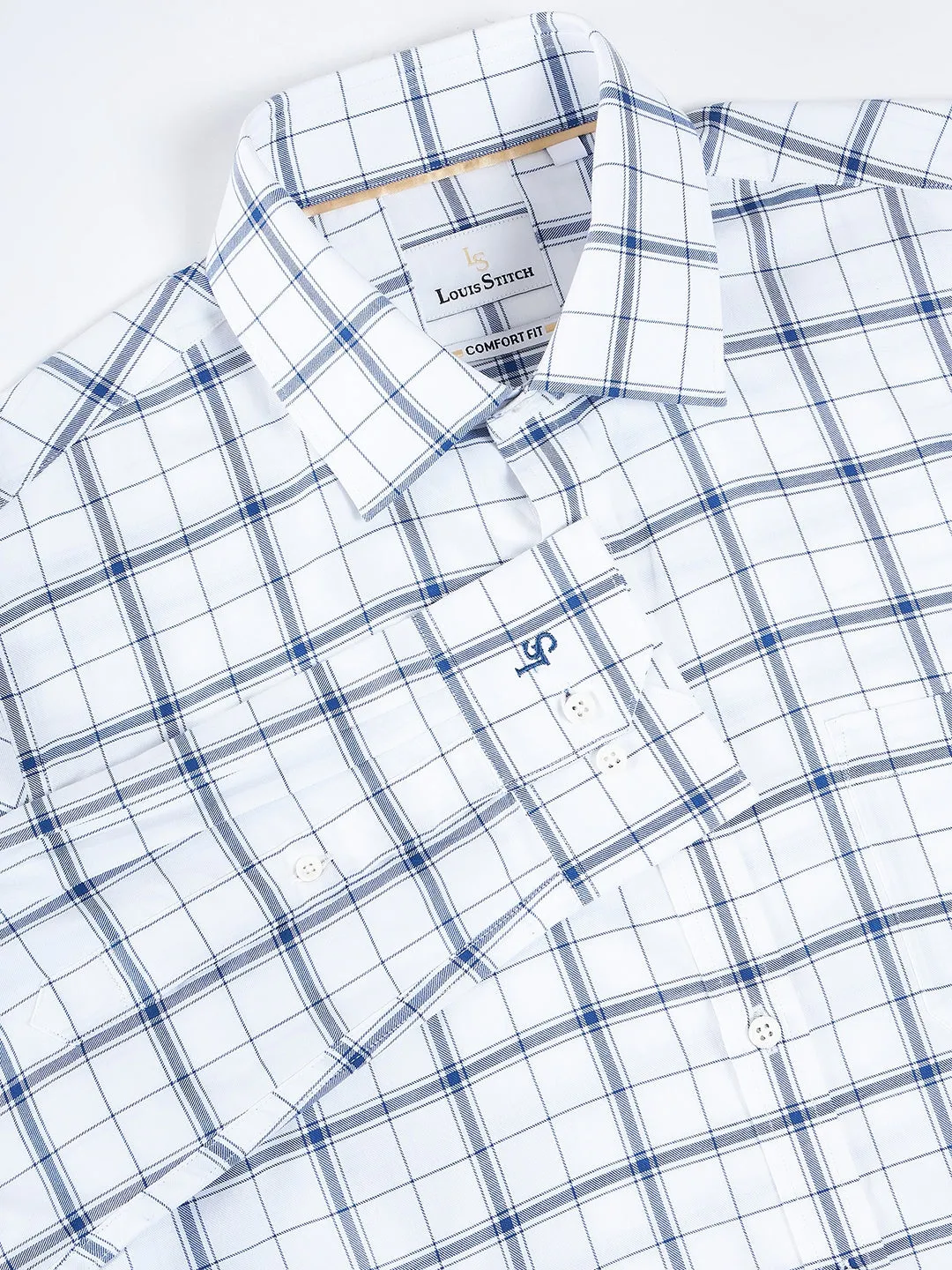Regular Fit Gingham Checks White Shirt For Men