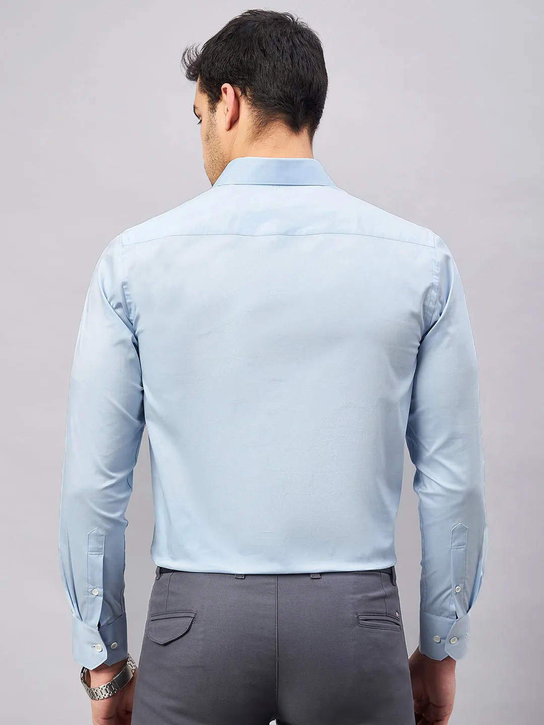 Regular Fit Semi Formal Solid Blue Shirt For Men