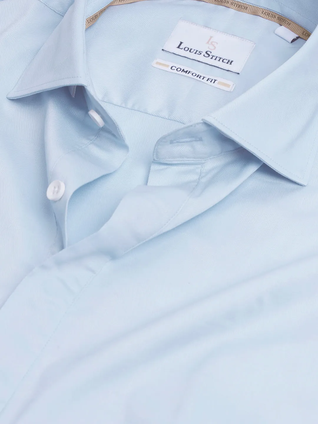 Regular Fit Semi Formal Solid Blue Shirt For Men