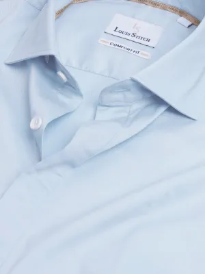 Regular Fit Semi Formal Solid Blue Shirt For Men